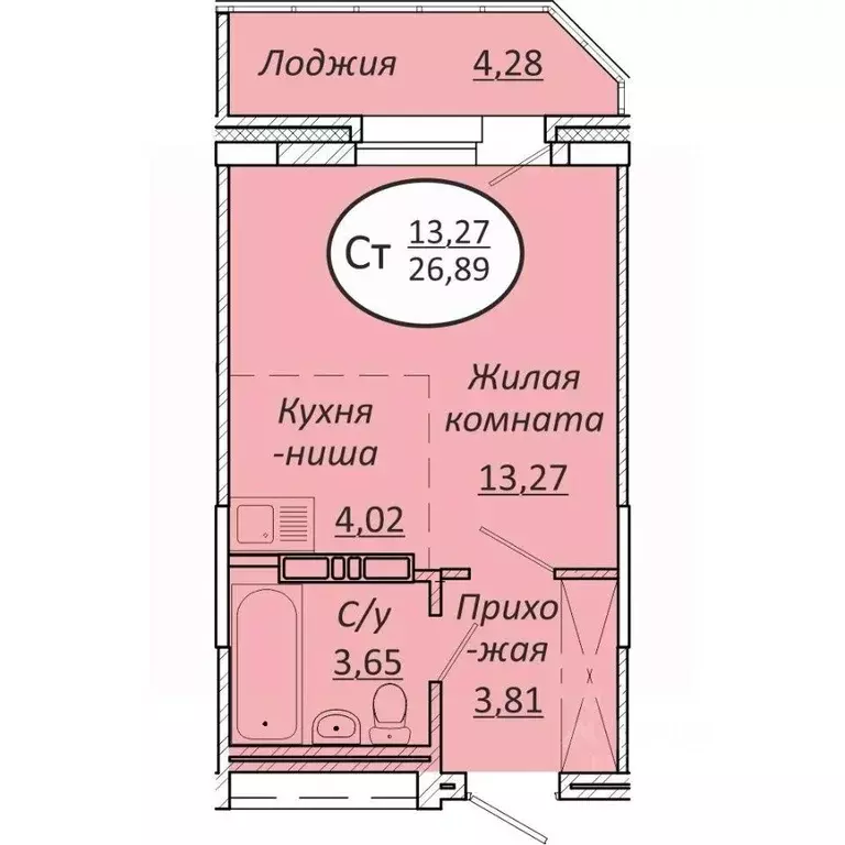 Студия Новосибирская область, Новосибирск  (26.89 м) - Фото 0