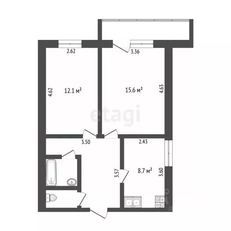 2-к кв. Тюменская область, Тюмень Ямская ул., 71А (48.3 м) - Фото 2