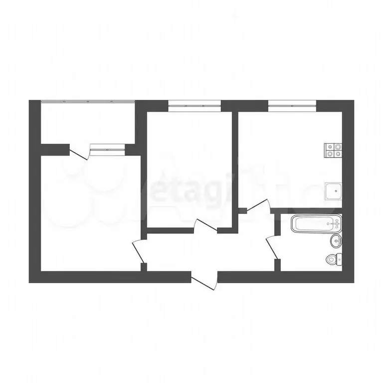 2-к. квартира, 48,4 м, 1/2 эт. - Фото 0