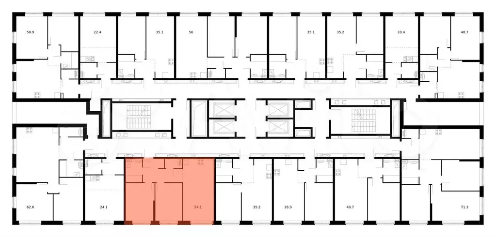 2-к. квартира, 54,1 м, 24/32 эт. - Фото 1