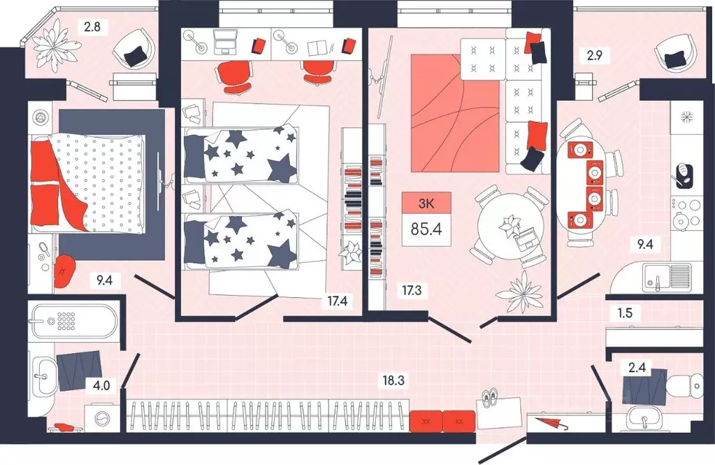 3-к кв. Тульская область, Тула ул. Академика Насоновой, 9 (85.4 м) - Фото 1