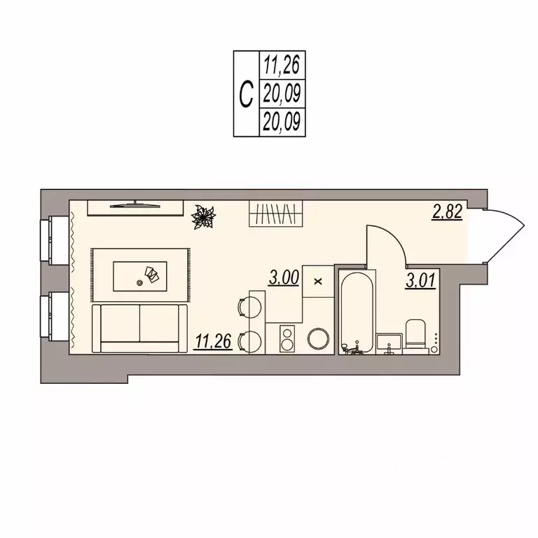 Студия Волгоградская область, Волгоград ул. Расула Гамзатова (20.09 м) - Фото 1