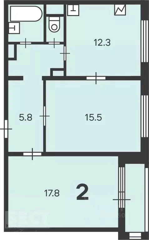 2-к кв. Москва ул. Маршала Еременко, 5к1 (59.1 м) - Фото 2