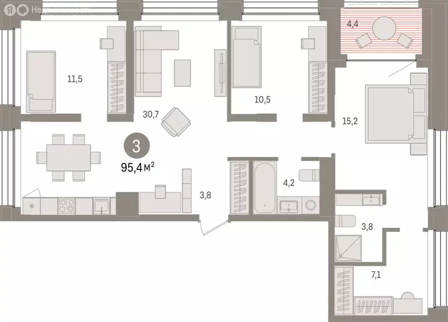 3-комнатная квартира: Тюмень, улица Муравленко, 9/2 (95.38 м) - Фото 1