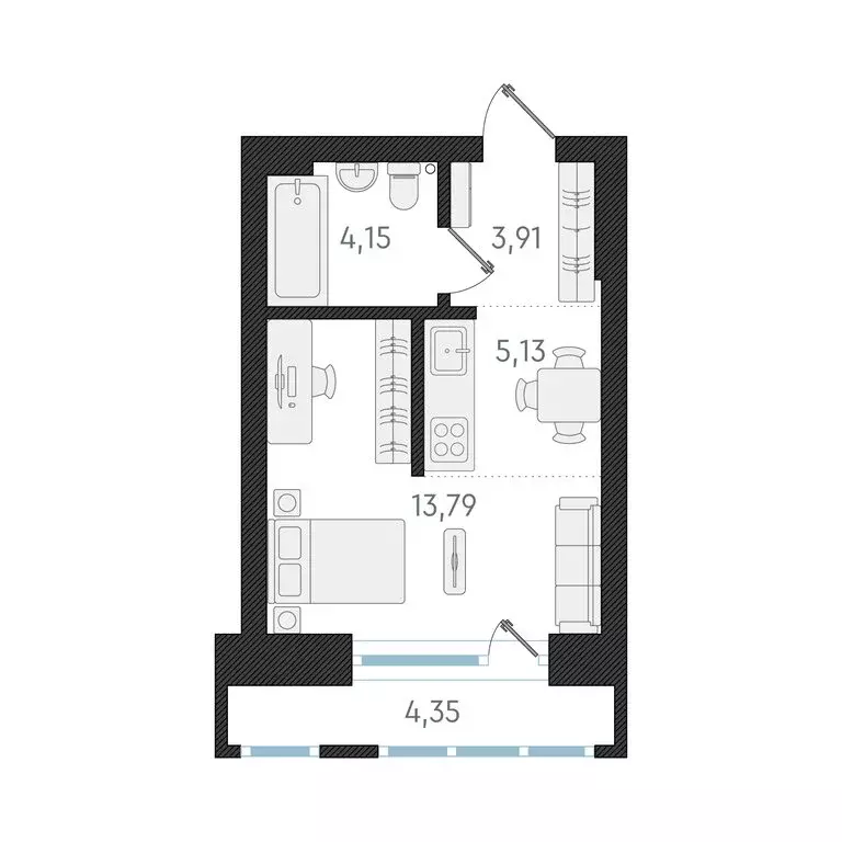 Квартира-студия: Новосибирск, жилой комплекс Русское солнце, 6 (27 м) - Фото 1