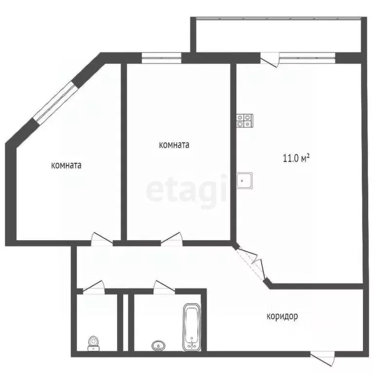 2-к кв. Тюменская область, Тюмень ул. Василия Гольцова, 3 (54.9 м) - Фото 2