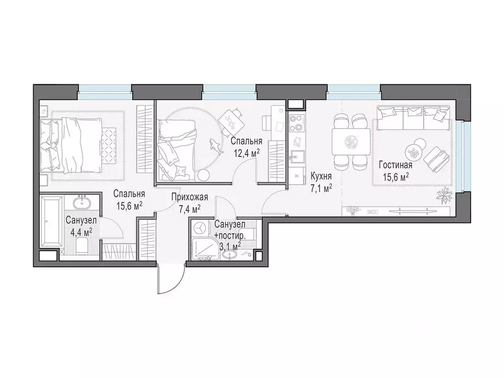 2-к кв. Московская область, Мытищи Белый Grad жилой комплекс (65.6 м) - Фото 1