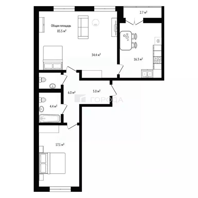 3-к кв. Новосибирская область, Новосибирск ул. Имени генерал-майора ... - Фото 1