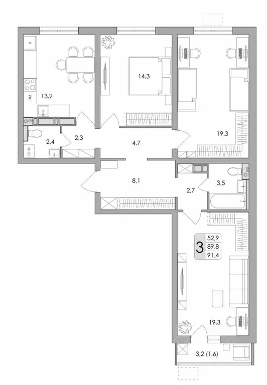 3-к кв. Воронежская область, Воронеж ул. Шишкова, 140Б/16 (91.4 м) - Фото 0