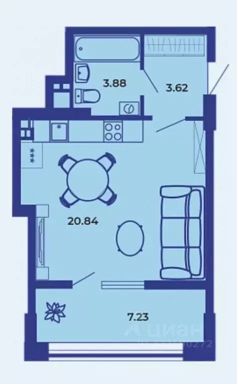 Студия Брянская область, Брянск ул. Комарова, 47 (35.4 м) - Фото 1