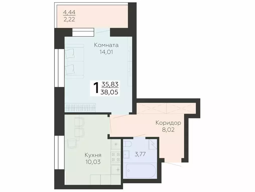 1-комнатная квартира: Воронеж, Электросигнальная улица, 9А (38.05 м) - Фото 1