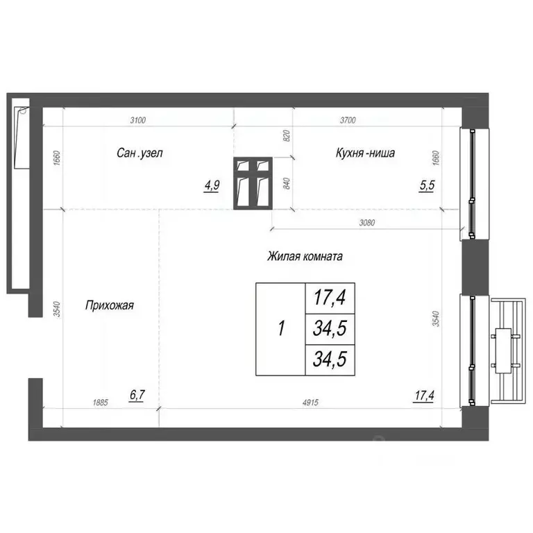 1-к кв. Приморский край, Владивосток ул. Невельского, 4с2 (34.5 м) - Фото 0