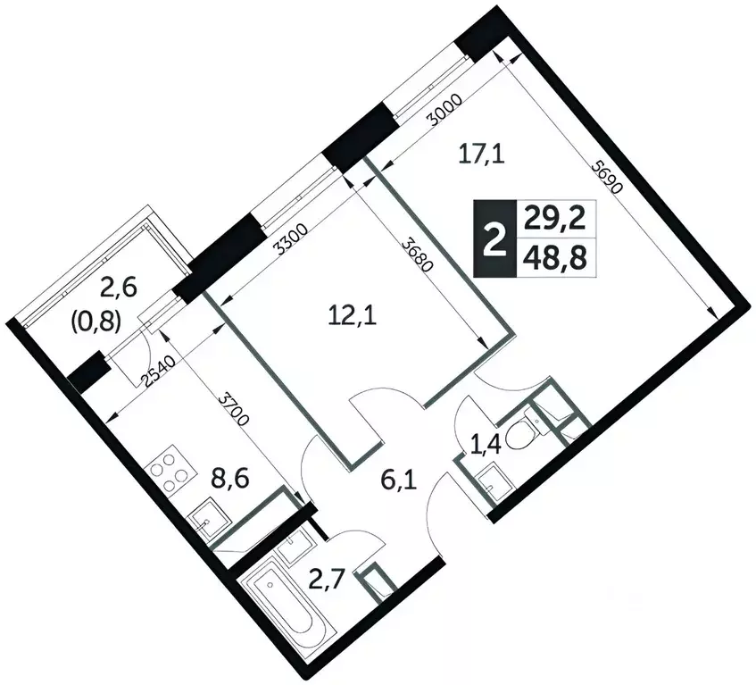 2-к кв. Московская область, Мытищи городской округ, пос. Нагорное ... - Фото 2
