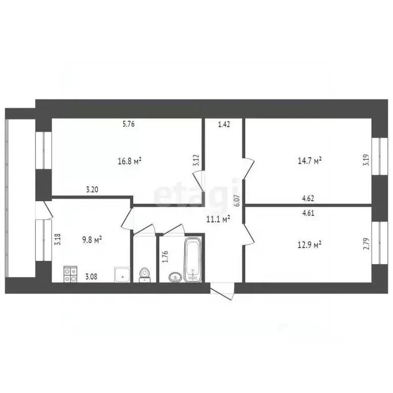 3-к кв. Калужская область, Калуга Ольговская ул., 5 (72.6 м) - Фото 2
