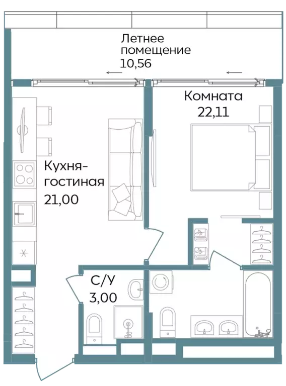 2-к квартира, 56.67 м - Фото 0