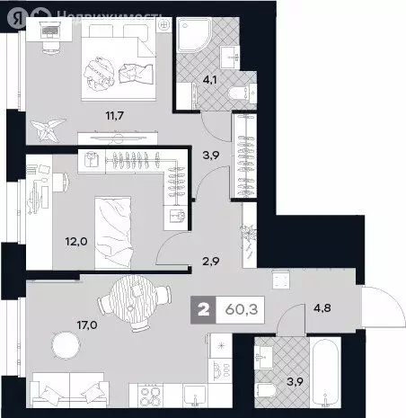 2-комнатная квартира: Москва, Лодочная улица, 27к2 (60.3 м) - Фото 0