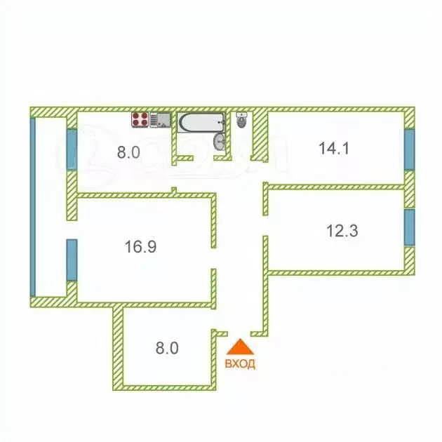 4-к кв. Тюменская область, Тюмень Профсоюзная ул., 17 (73.2 м) - Фото 1