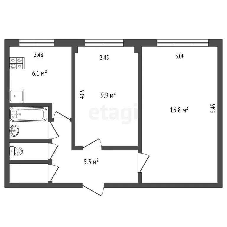 Квартира, 2 комнаты, 42.7 м - Фото 0