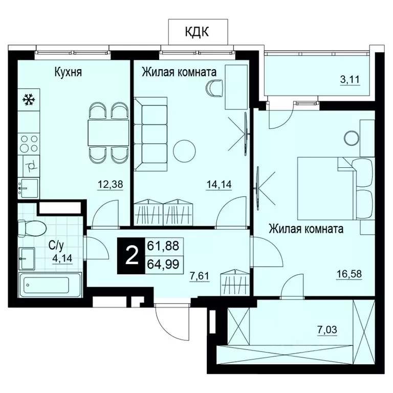 2-к кв. Самарская область, Самара АмГрад жилой комплекс (64.43 м) - Фото 1