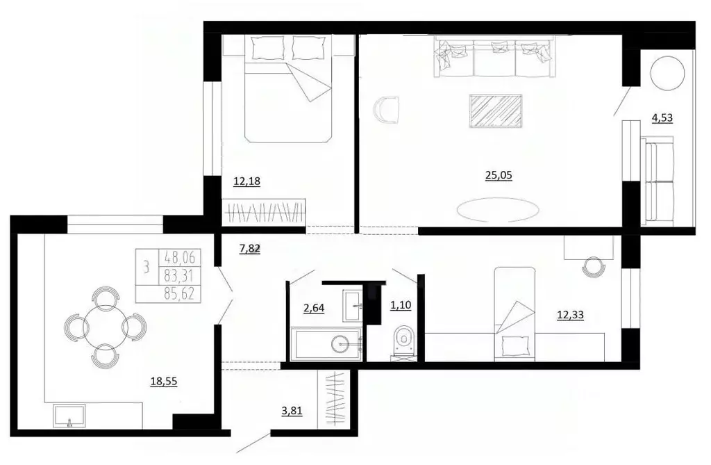 3-к кв. Новосибирская область, Обь Геодезическая ул., 76 (85.62 м) - Фото 1