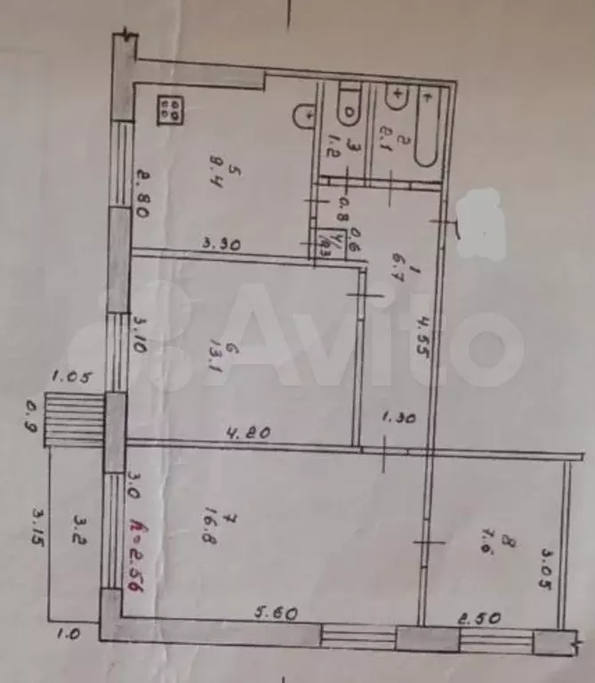 3-к. квартира, 58,4 м, 6/9 эт. - Фото 0