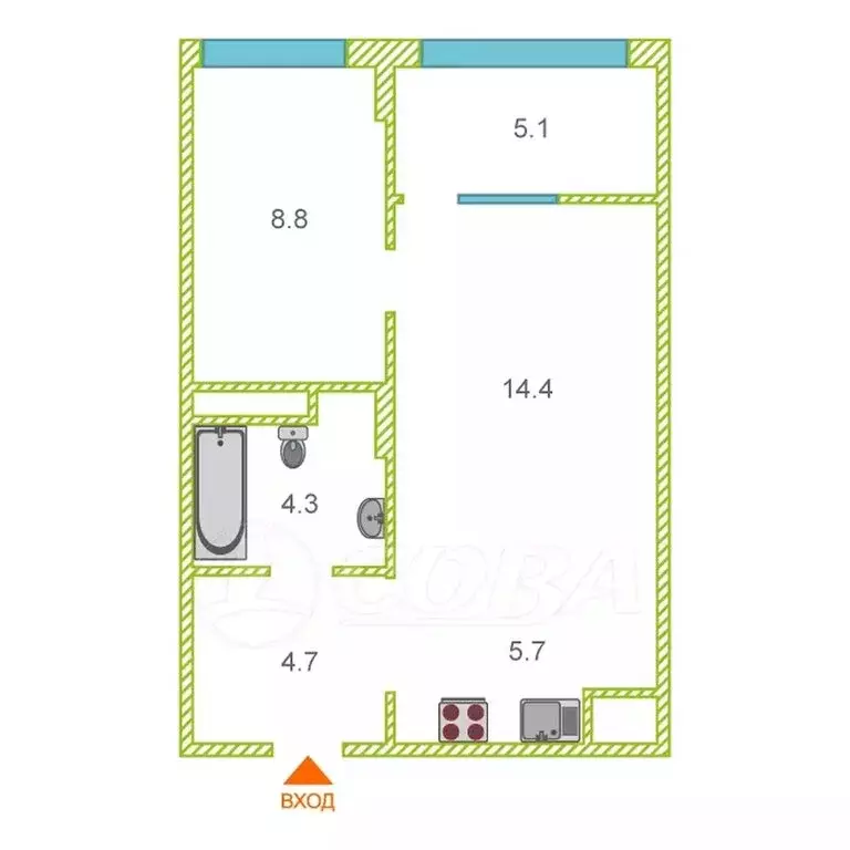 1-комнатная квартира: Тюмень, микрорайон ДОК, Воронинская улица, 47 ... - Фото 1