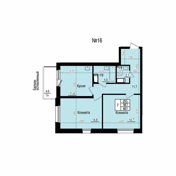 2-комнатная квартира: посёлок Парголово, Ольгинская дорога, 3/20 (60.1 ... - Фото 2