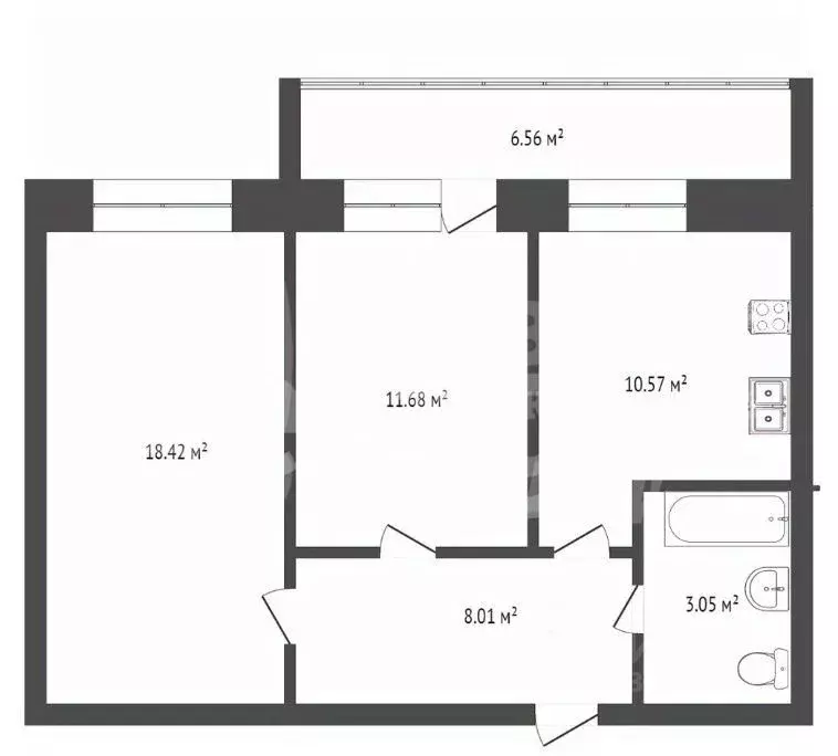 2-к кв. Тюменская область, Тюмень Заречный проезд, 14 (54.0 м) - Фото 2