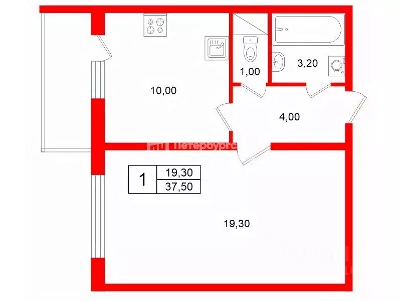 1-к кв. Санкт-Петербург дор. Муринская, 78 (37.5 м) - Фото 1