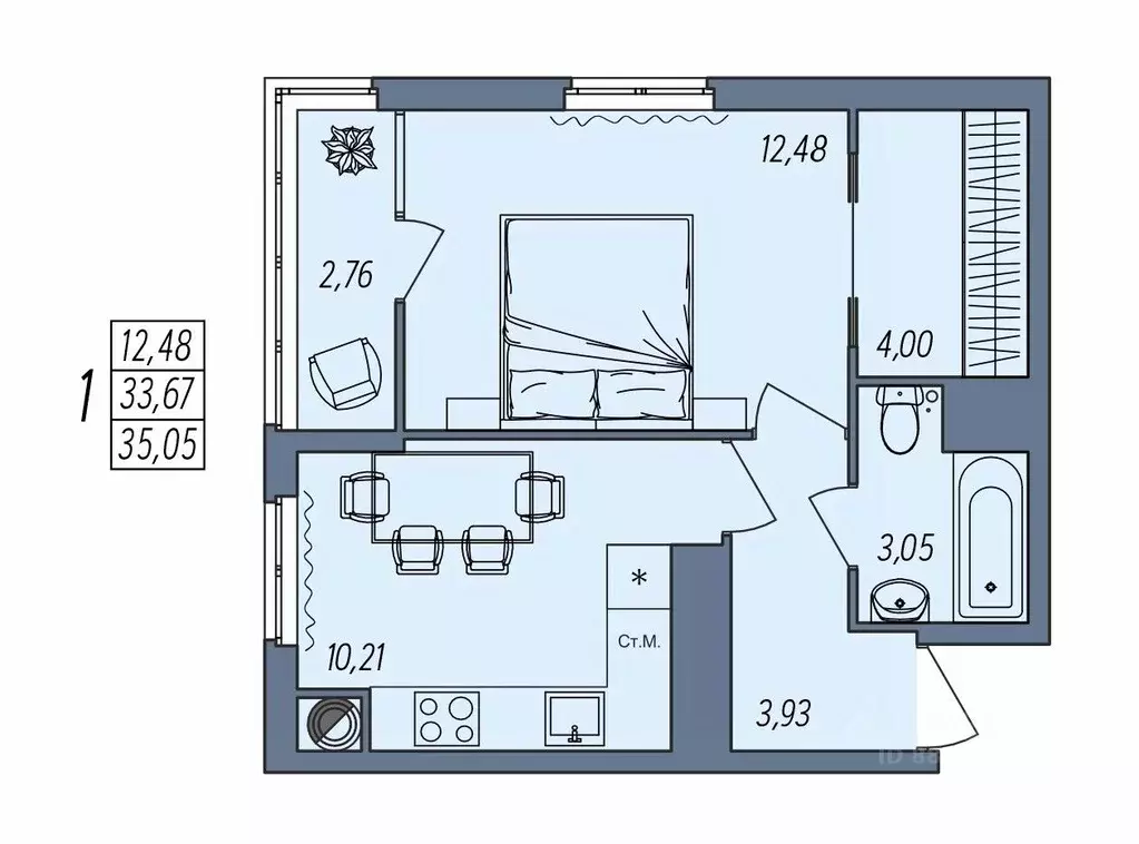 1-к кв. Волгоградская область, Волгоград Новый жилой комплекс (35.05 ... - Фото 1