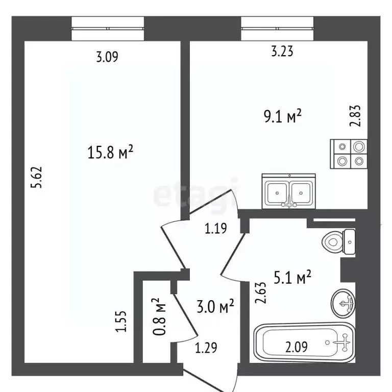 1-к кв. Ямало-Ненецкий АО, Новый Уренгой ул. Нефтяников, 14 (33.6 м) - Фото 2