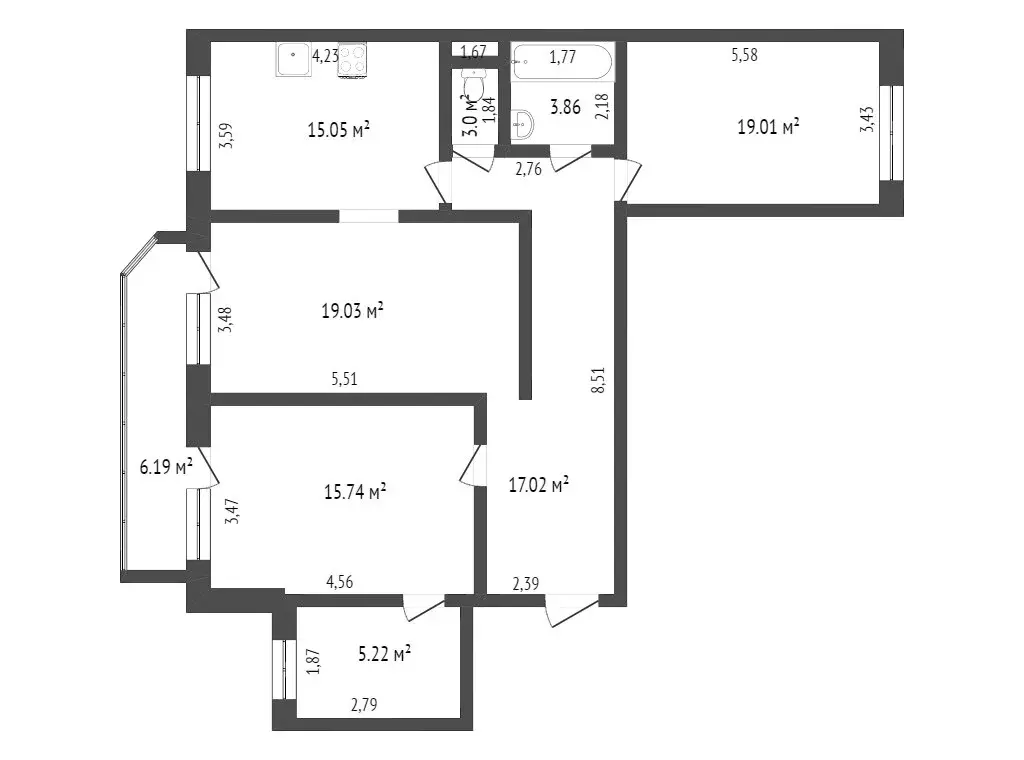 3-комнатная квартира: Тюмень, улица Константина Посьета, 3 (92 м) - Фото 1