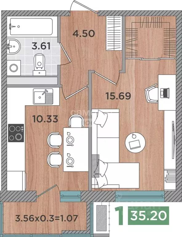1-к кв. Краснодарский край, Темрюк Дальняя ул., 30/1 (35.2 м) - Фото 2