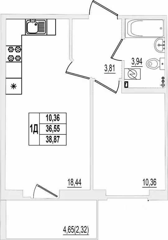 1-к кв. Псковская область, Псков ул. Крестки, 9 (38.87 м) - Фото 0