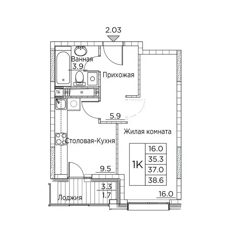 1-к кв. Приморский край, Владивосток ул. Расула Гамзатова, 7к3 (38.6 ... - Фото 1