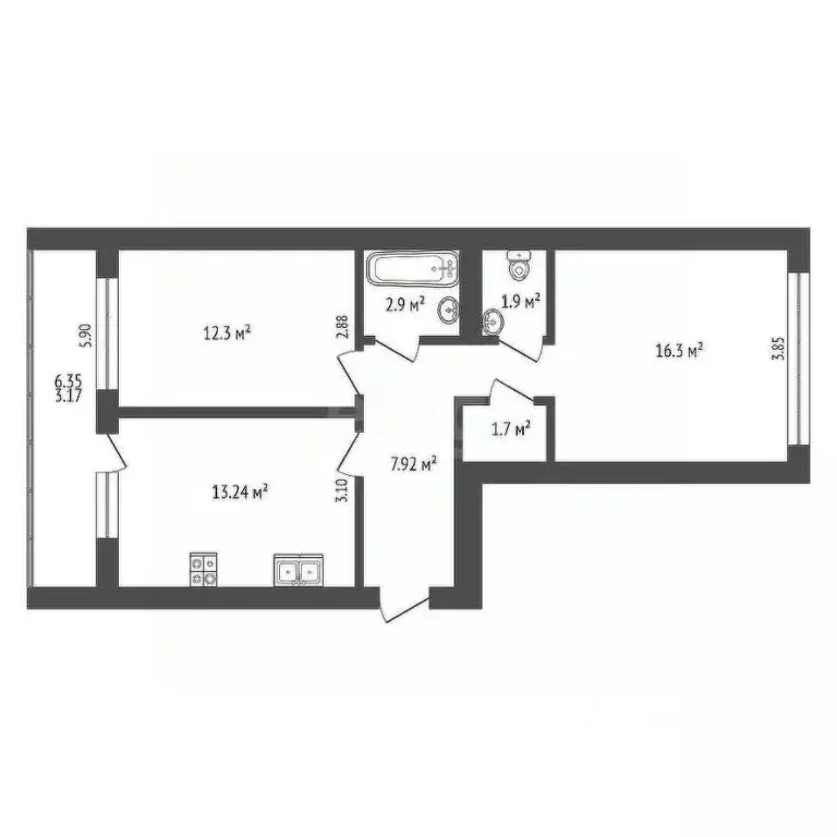 2-к кв. Вологодская область, Великий Устюг ул. Сахарова, 37 (60.92 м) - Фото 1