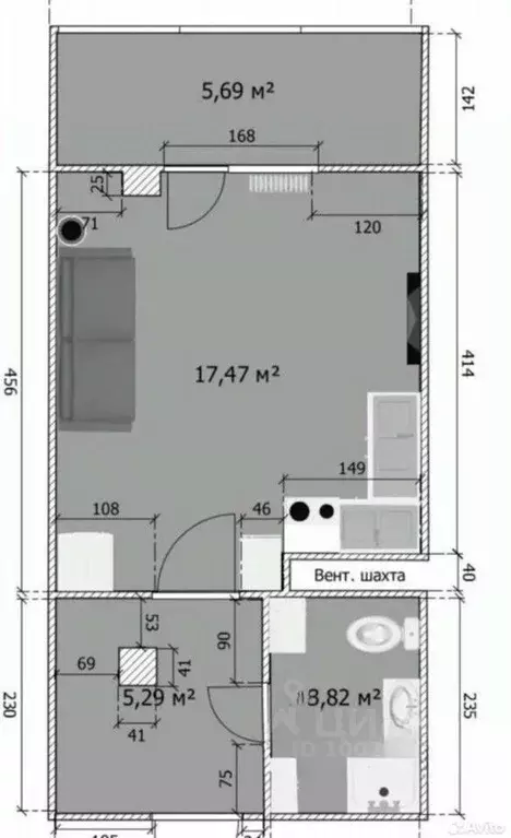 Студия Санкт-Петербург бул. Александра Грина, 1 (32.8 м) - Фото 2