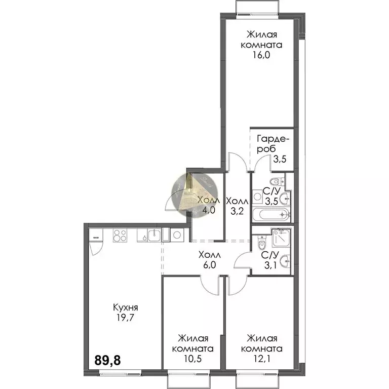 3-комнатная квартира: Санкт-Петербург, Лиговский проспект, 242 (89.8 ... - Фото 1