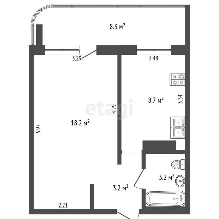 1-комнатная квартира: Тюмень, улица Казачьи Луга, 9 (33.3 м) - Фото 1