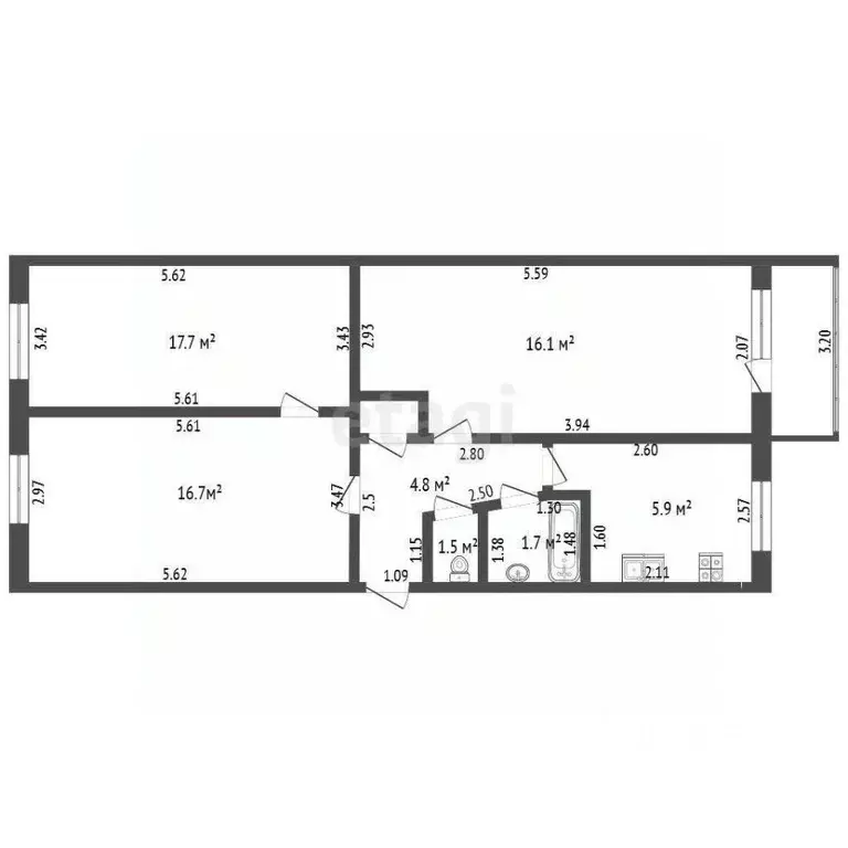 3-к кв. Башкортостан, Стерлитамак ул. Дружбы, 17А (60.3 м) - Фото 1