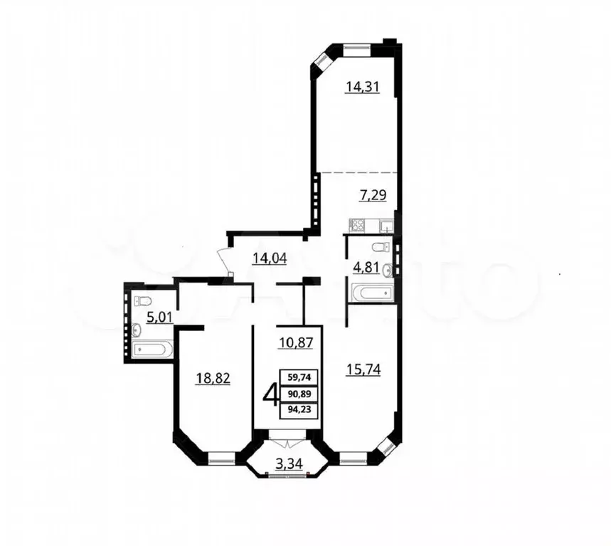 3-к. квартира, 94,2м, 3/8эт. - Фото 1