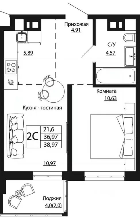 2-к кв. Ростовская область, Ростов-на-Дону ул. Текучева, 370/2 (38.37 ... - Фото 0