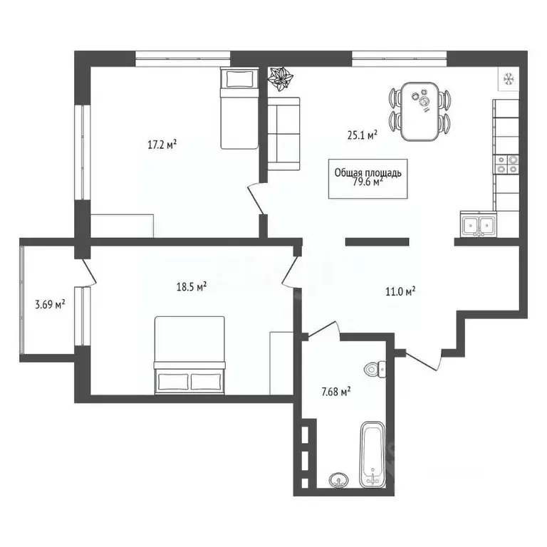 2-к кв. Новосибирская область, Новосибирск Красноярская ул., 107 (79.6 ... - Фото 1