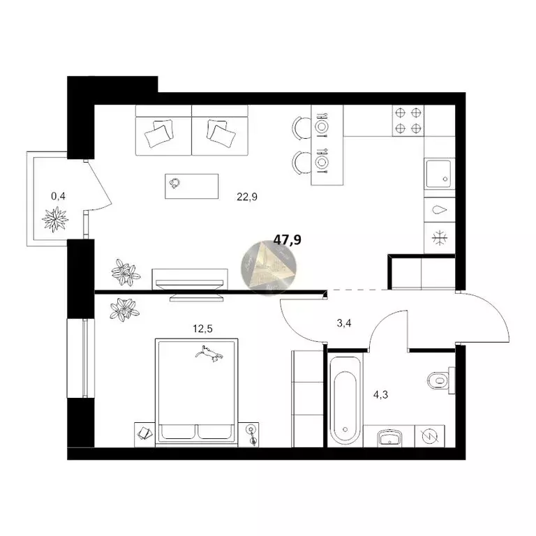 1-комнатная квартира: Санкт-Петербург, Галерный проезд, 1к2 (47.9 м) - Фото 1