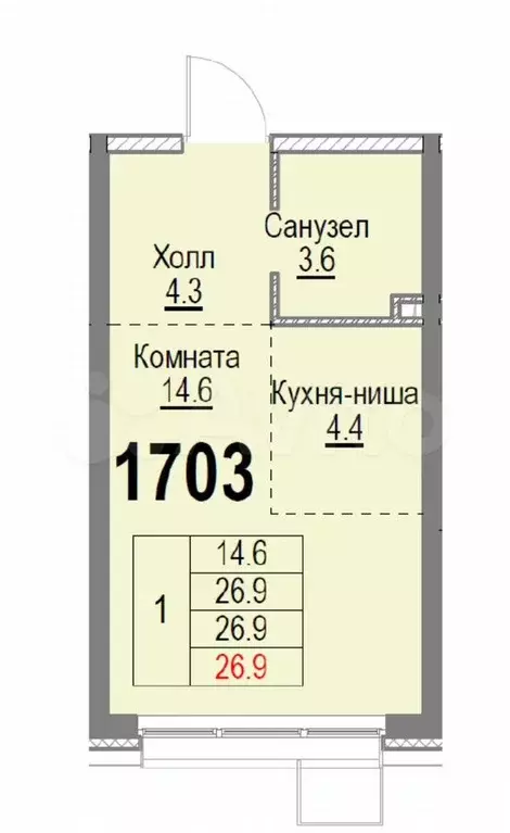 Квартира-студия, 27 м, 3/32 эт. - Фото 0