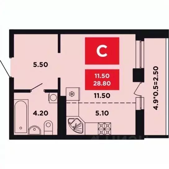 Студия Краснодарский край, Краснодар ул. Конгрессная, 19/1 (28.8 м) - Фото 0