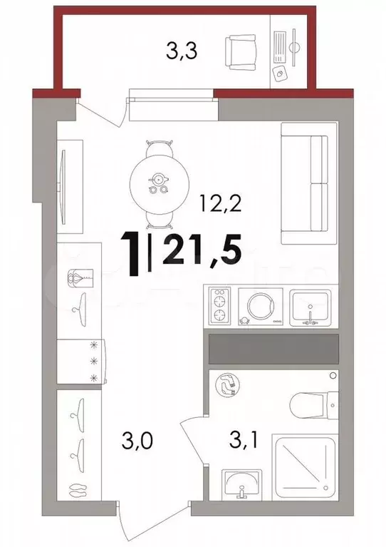 Квартира-студия, 21,5 м, 3/18 эт. - Фото 1