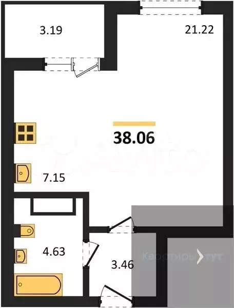 Квартира-студия, 38,1 м, 17/18 эт. - Фото 0