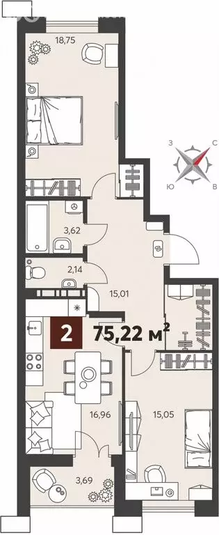 2-комнатная квартира: Пенза, улица Ворошилова, с14 (75.22 м) - Фото 0