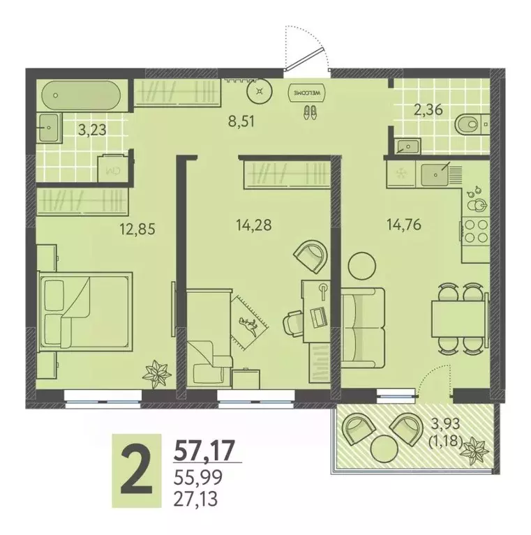 2-к кв. Краснодарский край, Краснодар ул. Имени Виктора Анфиногенова, ... - Фото 1